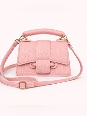 New Mini Pink Pebbled  faux Leather Top-Handle Crossbody Bag